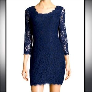 Diane Von Furstenberg Navy Scoop Neck Zarita Lace Dress